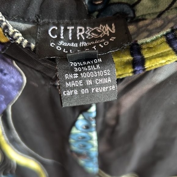 NWOT.  Citron vibrant & sheer blouse. Lightweight with a peacock colored design. - Picture 10 of 11